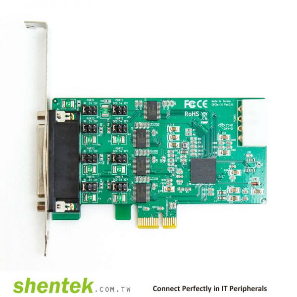 4 port High Speed Serial RS232 PCIe(PCI Express) card support 5V/12V/DCD or 5V/12V/RI Selectable and Standard and Low Profile Bracket 52002 shentek